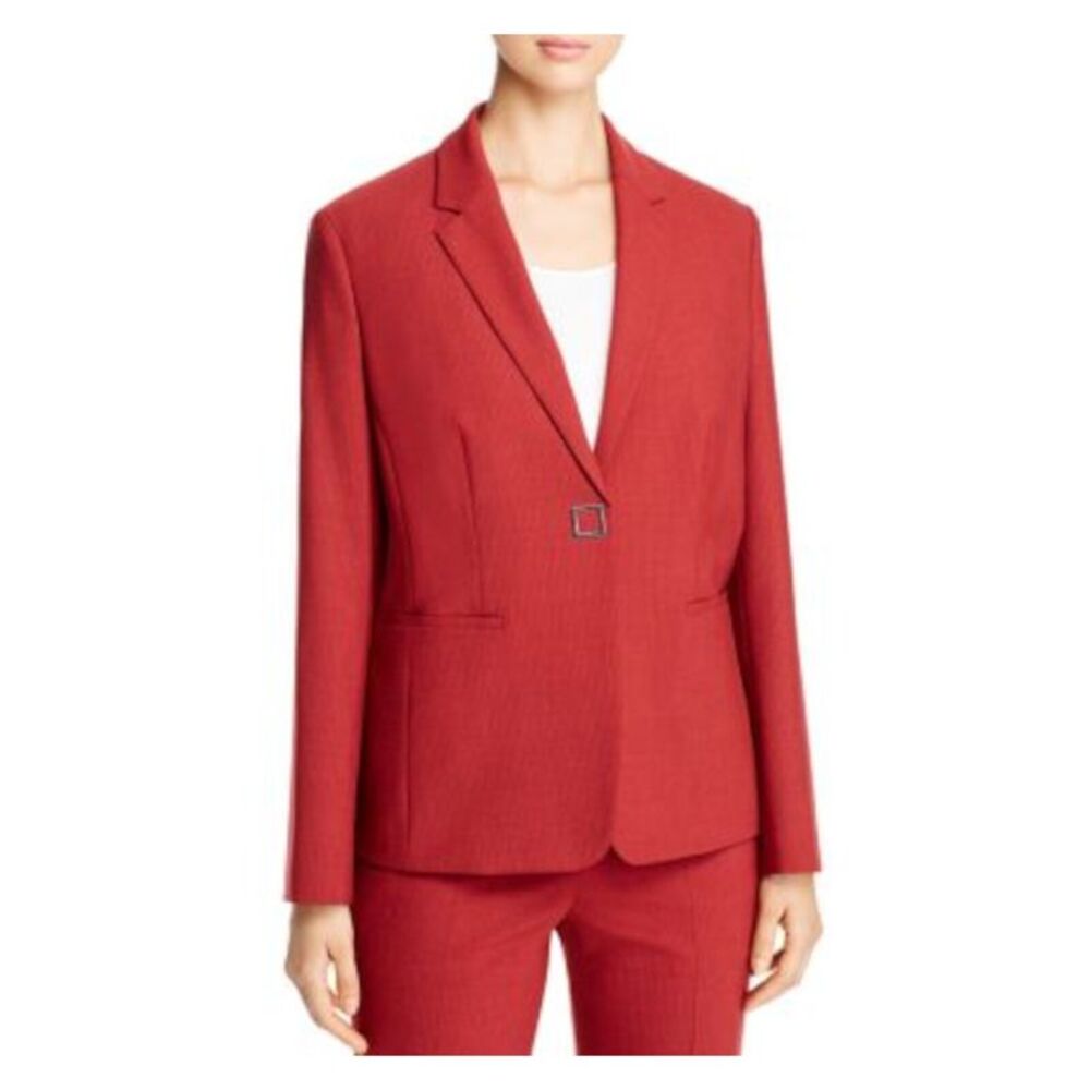 BOSS Womens Red Stretch Pocketed One Button Closure Wear To Work Blazer Jacket 4